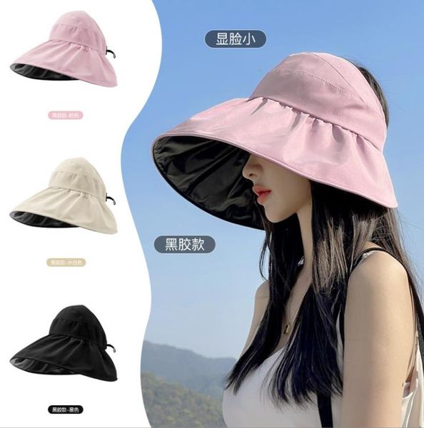 Cappelli da sole da donna Altro Abbigliamento Tesa larga Protezione UV Summer Beach Cappellino ripiegabile Visiera Cappelli da pesca con foro per coda di cavallo Nero Rosa Crema Bianco Cachi