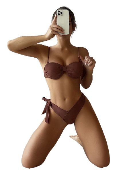 

ruched knot side push up bikini swimsuit s2b5#, White;black