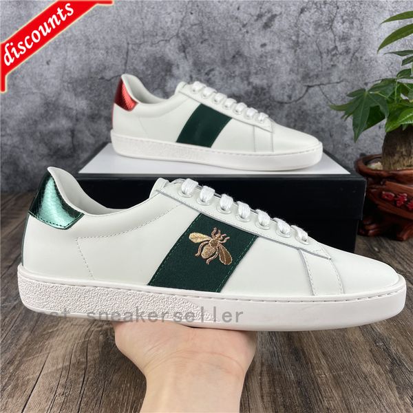 

t fashion stylish men women casual shoes flat matte leather sneakers ace bee shoe snake heart chaussures trainers green red stripes embroide, Black