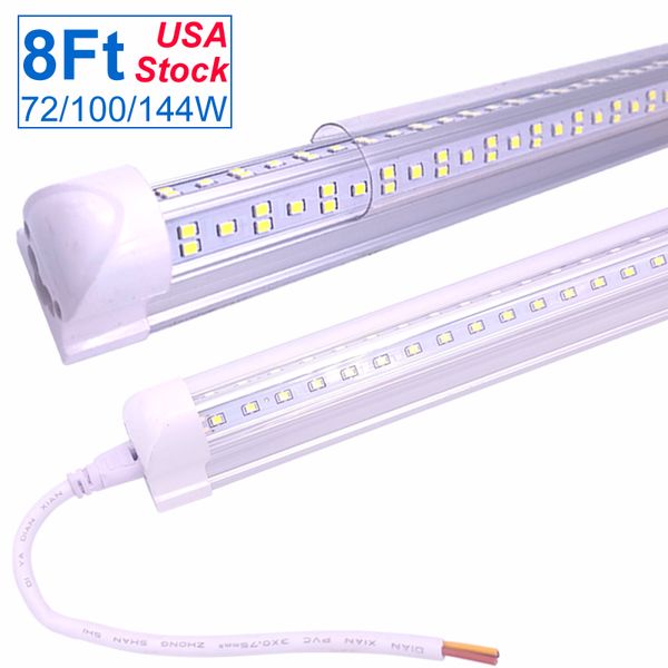 Luz de tubo LED, luminária de luz LED 72W 8FT, lâmpada de lâmpada integrada do lado duplo, funciona sem lastro de T8, plug and play, para armazém oêmulo