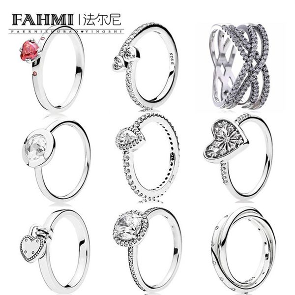 

fahmi 100% 925 sterling silver jewelry glitter teardrop ring zircon elegant everlasting love ring simple geometric zircon ring190n, Slivery;golden