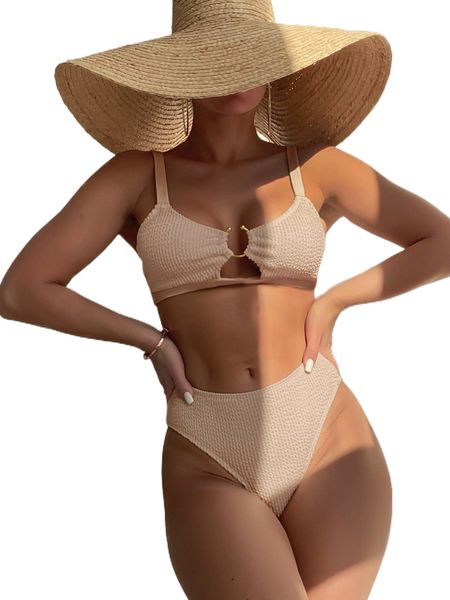 

textured ring linked bikini swimsuit z8mi#, White;black
