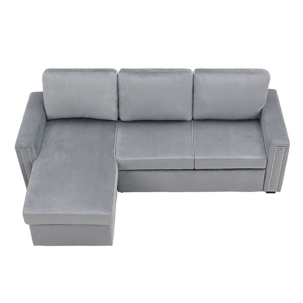

living room furniture 83" pull out sleeper sofa reversible l-shape 3 seat sectional couch with storage chaise