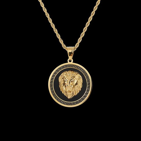 

popular trandy hiphop rapper rocker 316l stainless steel jewelry round tags lion hand pendant necklace mens hip-hop accessories go229d, Silver