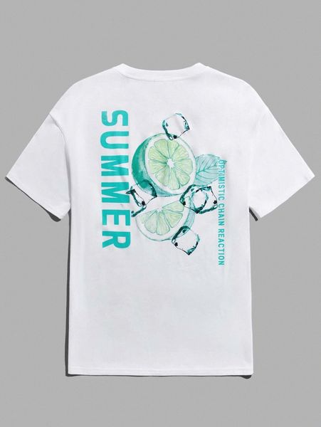 

men lemon & letter graphic drop shoulder tee i0j7#, White;black