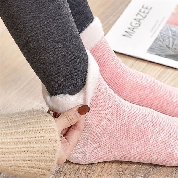 

socks winter warm women colored cotton plus velvet thickening socks breathable and sweat-absorbing fashion mid sock t200916, Black