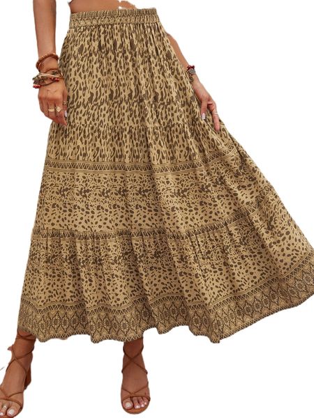 

rusttydustty high waist geo & dalmatian print ruffle hem skirt 62ka#, Black