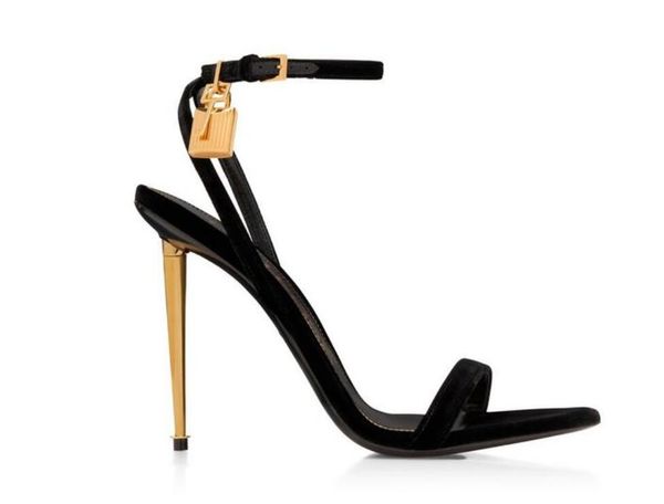 

tom-fords-heels woman brand sandal queen high heel tom-sandal gold heel and padlock sandals high-heeled luxury designer naked sandalie pumps, Black