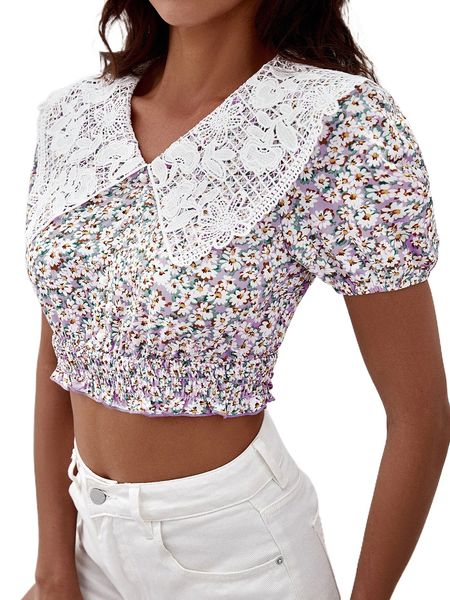 

contrast guipure lace collar ditsy floral b7rh#, White