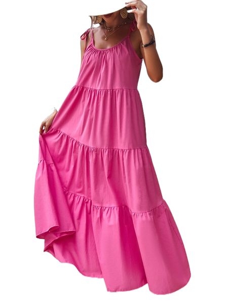 

solid tie shoulder ruffle hem dress r58s#, Black;gray