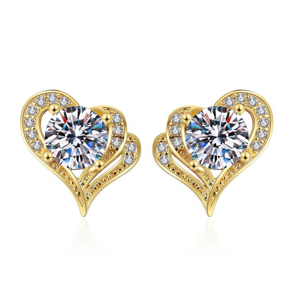 

korean heart zircon inlaid hip hop earrings charms female, Golden