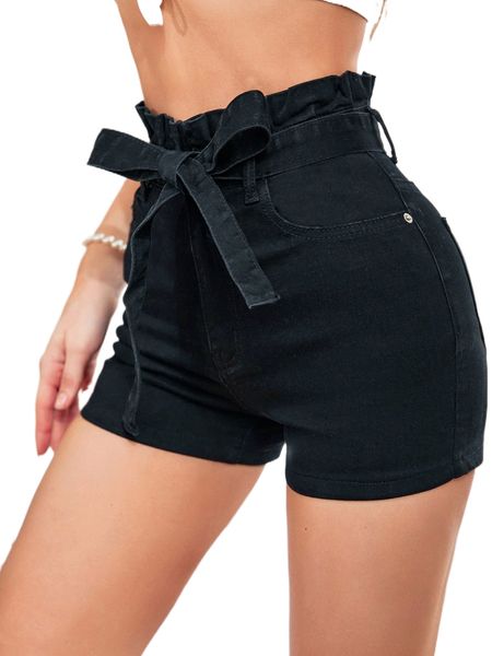 

paperbag waist belted denim shorts q1rv#, White;black