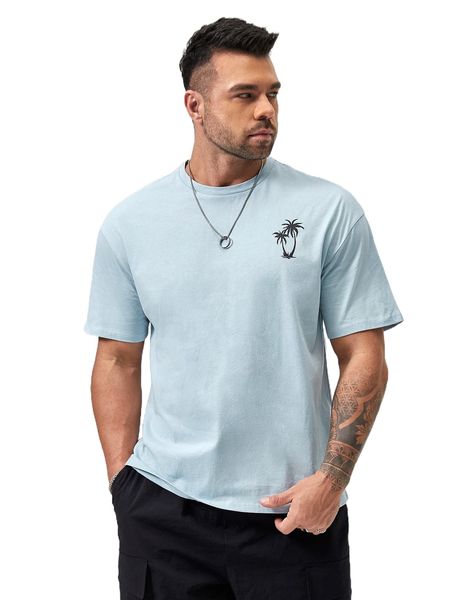 

extended sizes men coconut tree print tee j6oa#, White;black