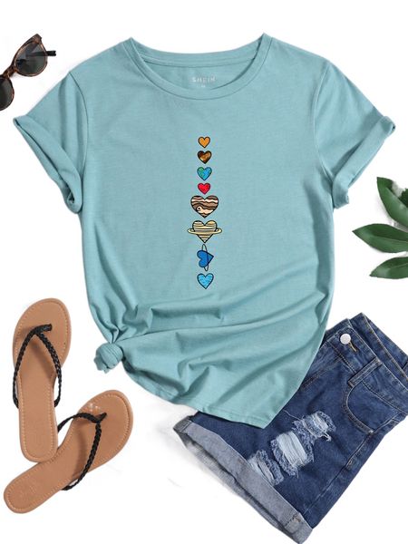 

heart print round neck tee i0uw#, White