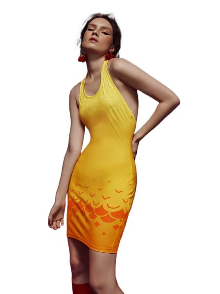 

x qian shi graphic print backless bodycon dress b4hw#, Black;gray