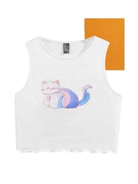 

x corilaticollab cartoon graphic lettuce trim crop tank r6cn#, White