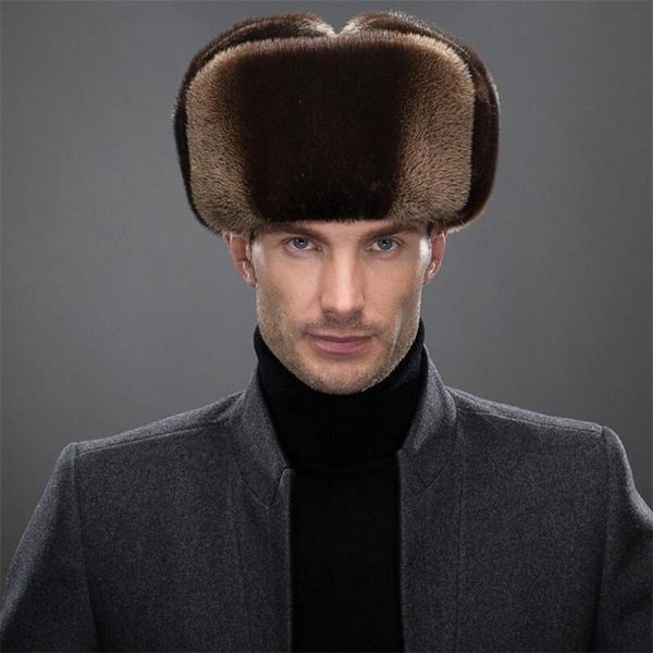 Berets IANLAN Mode Herren Import Vollfell Otter Pelz Bomber Hüte Solide Russische Stil Winter Winddicht Lutra Ohrenschützer IL00246