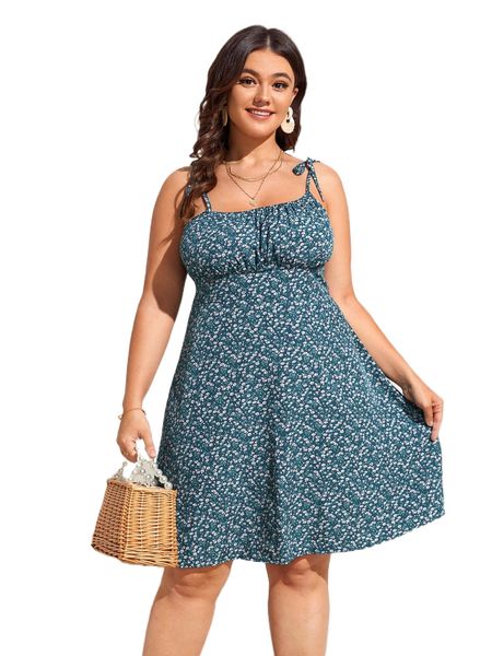 

plus ditsy floral tie shoulder dress 40er#, Black