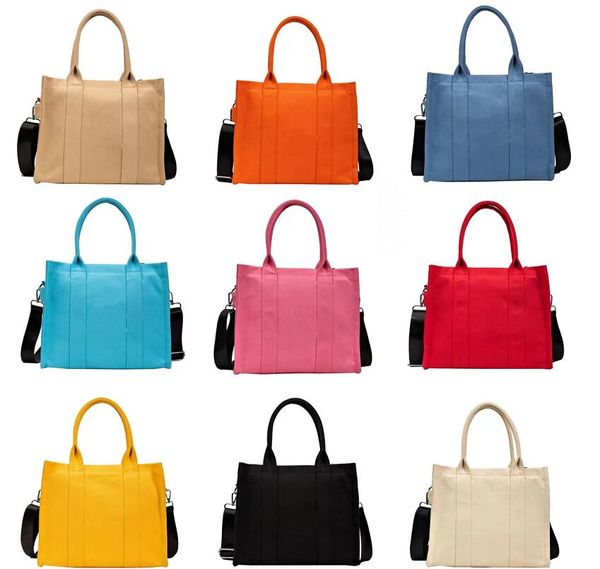 

fashion simple women canvas totes multicolor high capacity pu leisure shopping bag designer new style letter womens joker single shoulder me