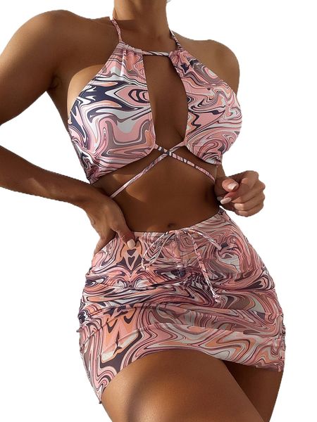 

3pack fluid pattern h.alter b.ikini swimsuit & beach s.kirt y20b#, White;black