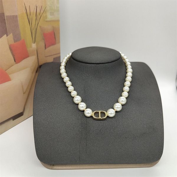 

shop 80% off clearance necklace new elegant decoration letter all pearl female clavicle neck chain, Black