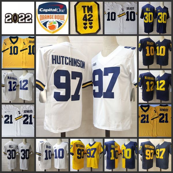 

michigan wolverines football jersey 10 tom brady jerseys 12 cade mcnamara 97 aidan hutchinson jerseys 16 denard robinson 21 desmond howard 3, Black