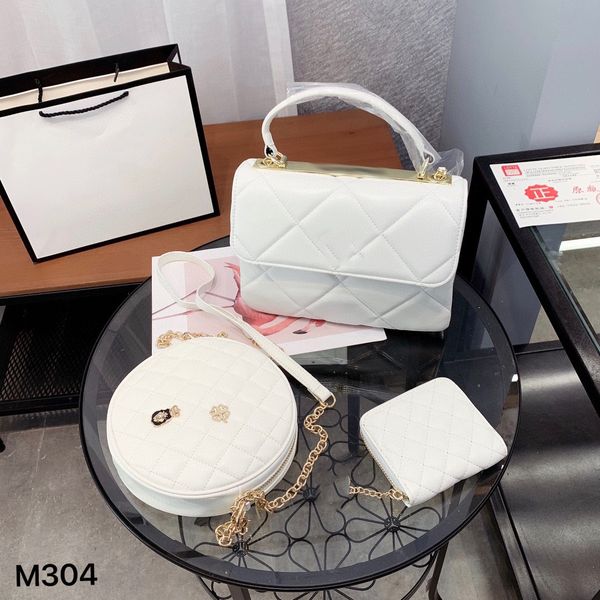 

designers shoulder bag luxury tote purse handbag message bags cluth brand classic genuine leather crossbody wallet 3pcs/set gold chain m304