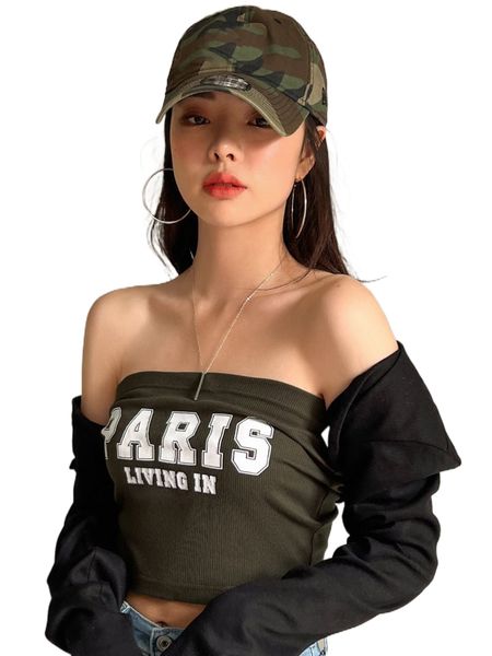 

dazy letter graphic rib knit crop tube 02ed#, White