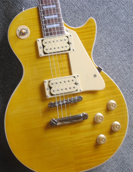 Nuovo standard Custom, chitarra elettrica Tiger Flame gialla Standard, manico monopezzo e