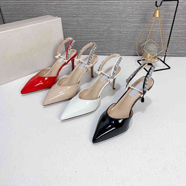

sandals patent leather french high heels women's thin spring and summer nude pointed back empty single shoes fairy sandals, Black