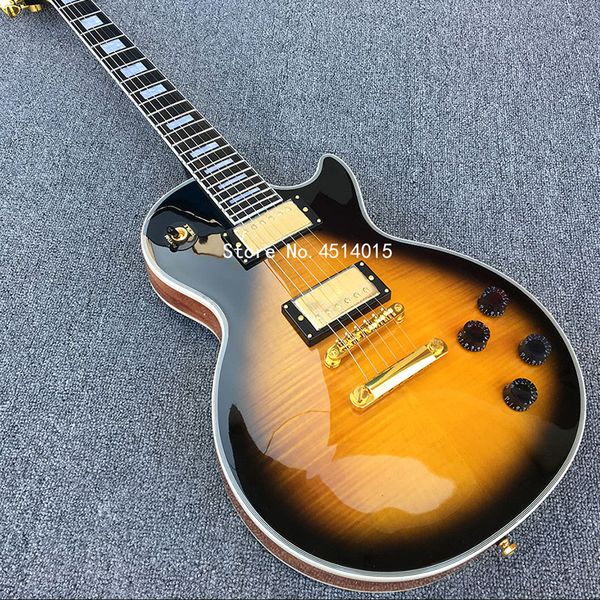 

factory direct yellow tiger maple veneer 6 yuan string electric guitar peach core wood gold accessories postage