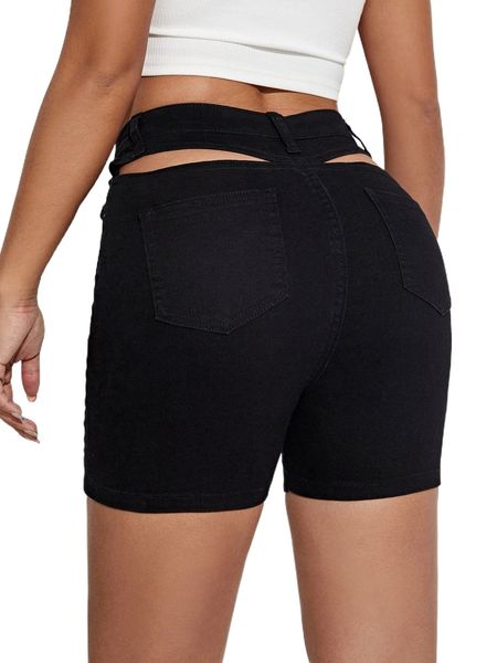

high waist cut out denim shorts f6qa#, White;black