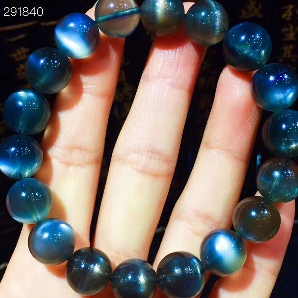

natural black sunstone moonstone bracelet women men 11.5mm stretch light crystal clear round beads aaaaaa, Silver