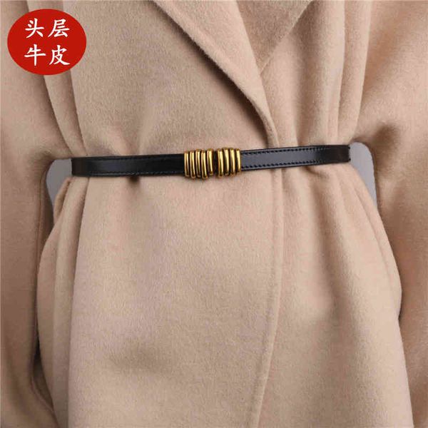 

belts first layer cowhide belt women's fine waist closure decorative coat suit simple xfn5, Black;brown
