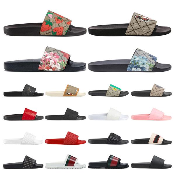 

men luxurys designers summer slippers classic floral brocade sandals pink flat leather rubber platform gear bottoms women outdoor casual sho, Black