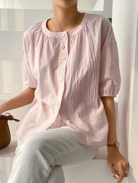 

dazy button front drop shoulder blouse s8hr#, White