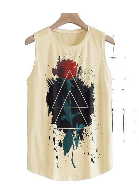 

men floral & geo print tank d6k5#, White;black