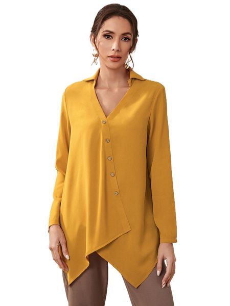 

solid hanky hem blouse o86u#, White