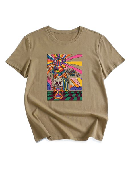 

romwe x summerbluess parrot & skull graphic tee p1nz#, White