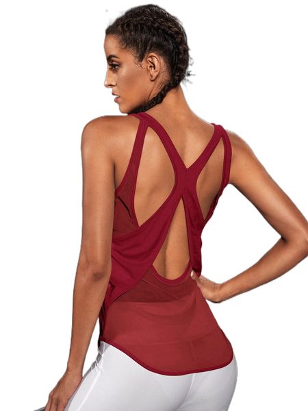 

contrast mesh backless absorbs sweat breathable softness sports tank p9qm#, Gray