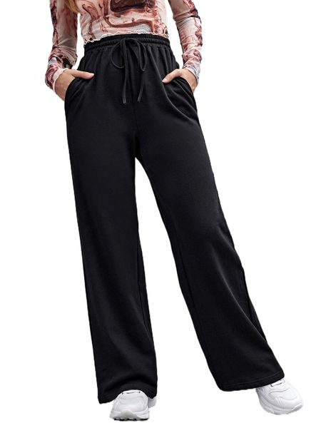 

solid drawstring waist pants h4jz#, Black;white