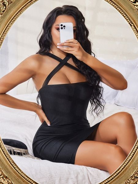 

sxy crisscross neck cami dress i4ji#, Black;gray