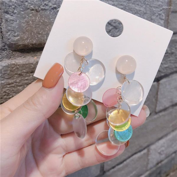 Lustre de lustre coreano colorido colorido transparente Multi camadas acrílico Fios de brincos para mulheres jóias de moda Farl22