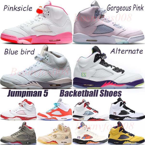 

5s unc mens basketball shoes pinksicle jumpman 5 racer suede red gorgeous pink camo trophy room trophy room-ice blue trainers sneakers