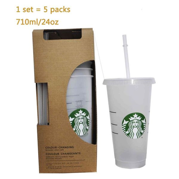 

1 set = 5 24oz transparent plastic cups juice cups that do not change color reusable beverage cup starbucks cups with lids and str1890