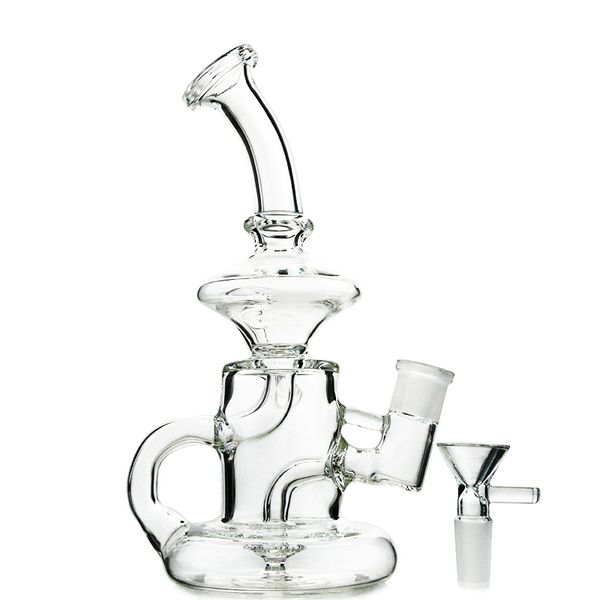 Atacado Tubulação de água Klein Tornado Recycler Perc Clear Hookahs Tipo do Bent Estilo 14.5mm feminino articulação de vidro de vidro Bongs Óleo Dab Rigs HR024