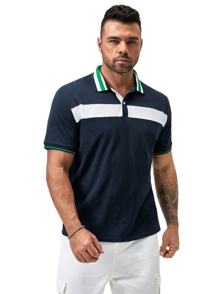 

extended sizes men striped trim polo shirt e7gt#, White;black