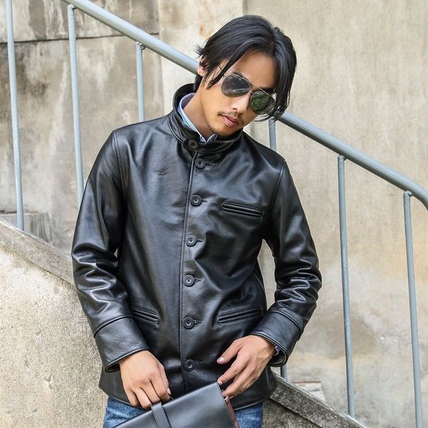 

men's leather faux leather winter style cowhide coatfashion gen 220823, Black