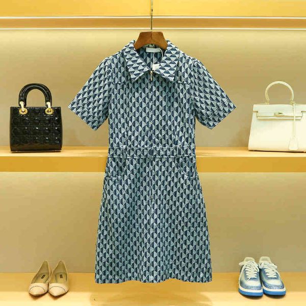 

s family french dress female summer small fragrance letter jacquard medium length denim skirt, Black;gray