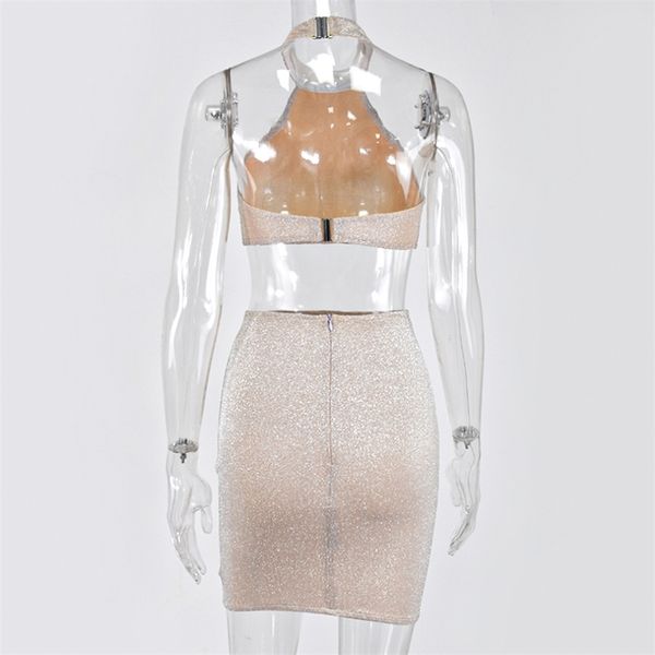 

newasia garden party two piece set halter backless skirt set double layers stretch slim 2 piece set women club outfits red lj201119, White